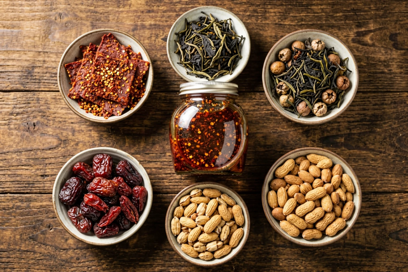GOLDEN FIELDS 中式特色食品 · Chinese specialty foods flat-lay